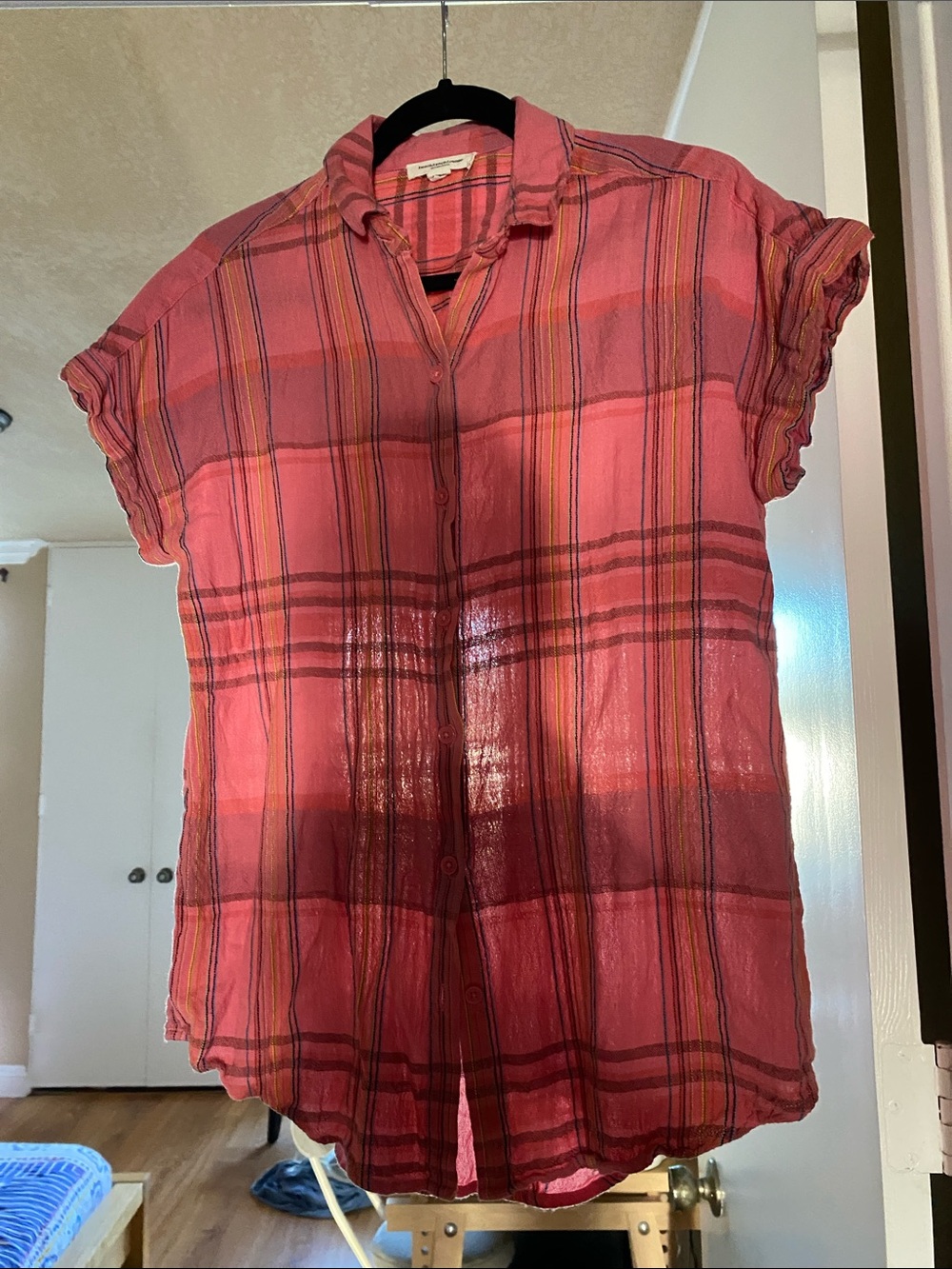 beachlunchlounge Pink Plaid Short Sleeve Button-Down Shirt